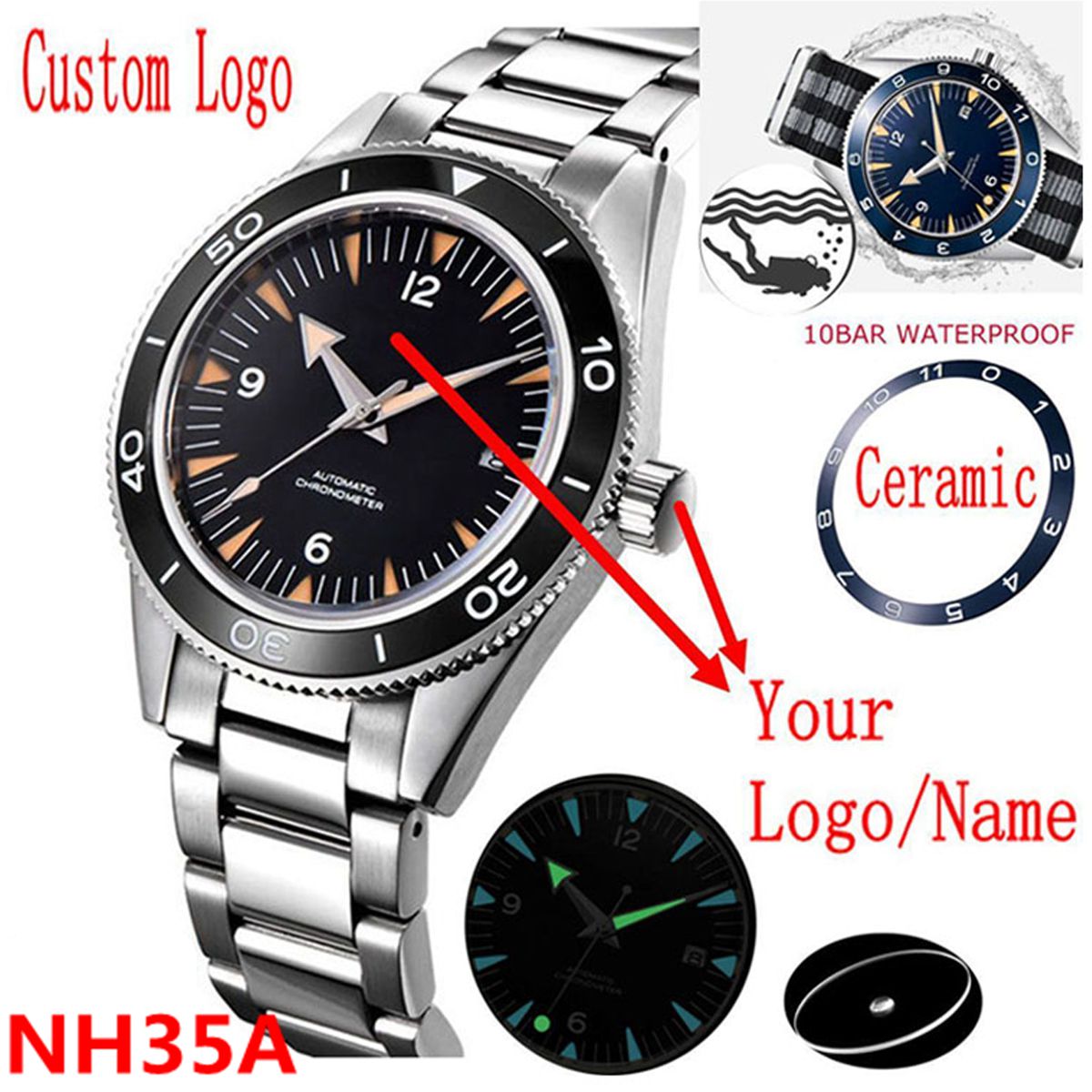 Lux Watch - Logo Kustom NH35 Jam Tangan Pergerakan