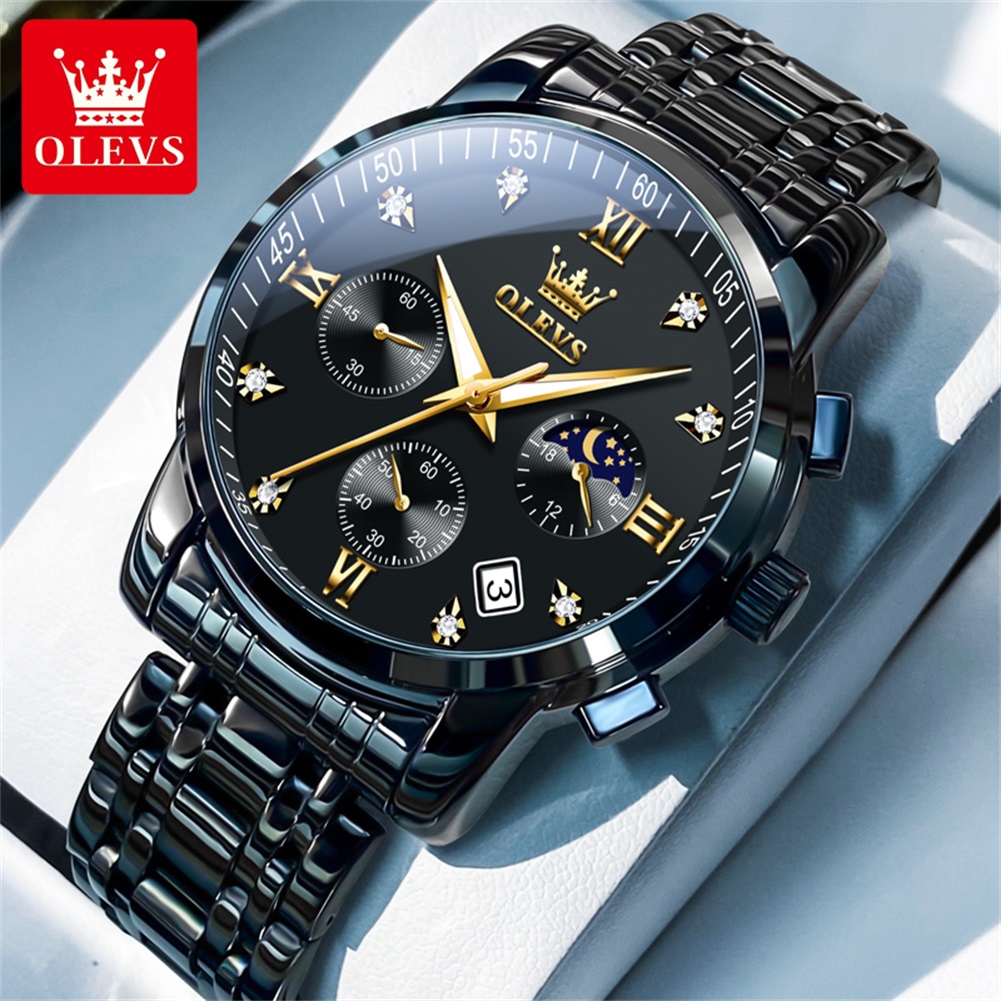 Luxury Watch Black - OLEVS Jam Tangan Pria Populer Jam