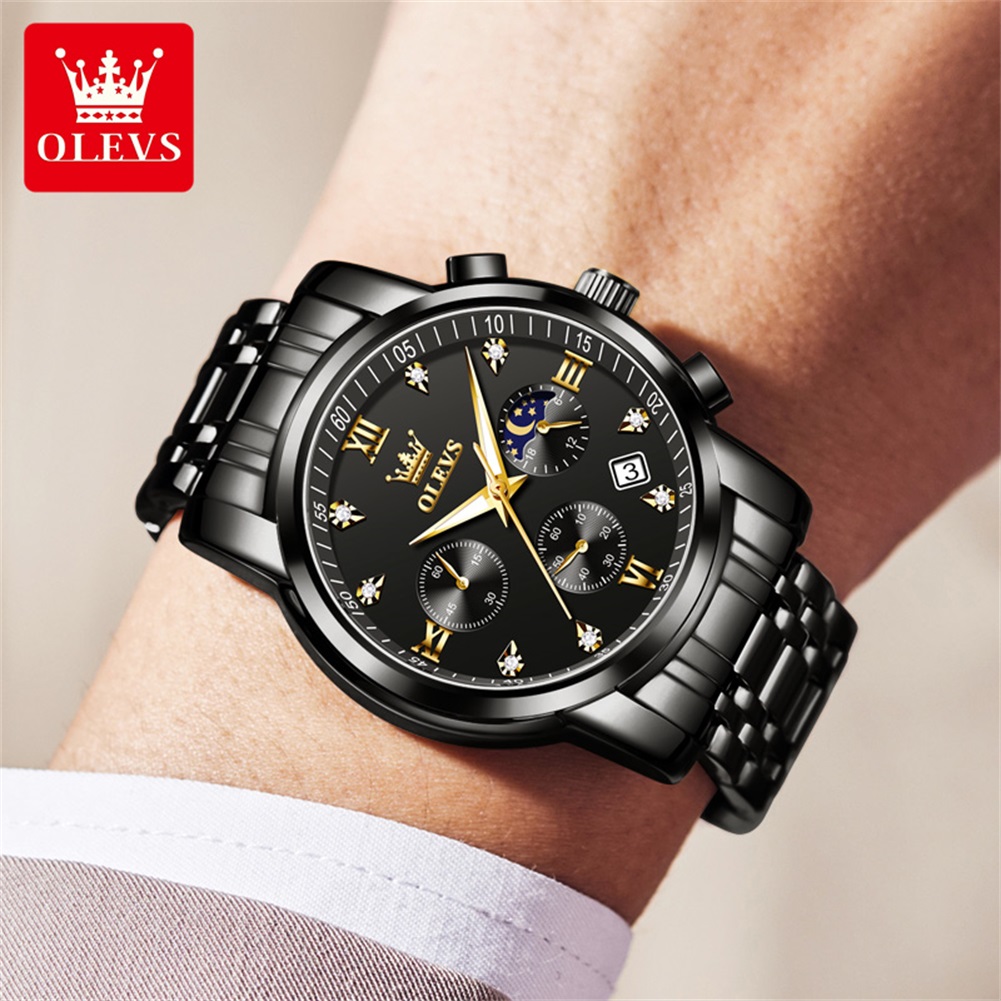OLEVS Jam Tangan Pria Populer  - Luxury Watch Black ulasan dan harga